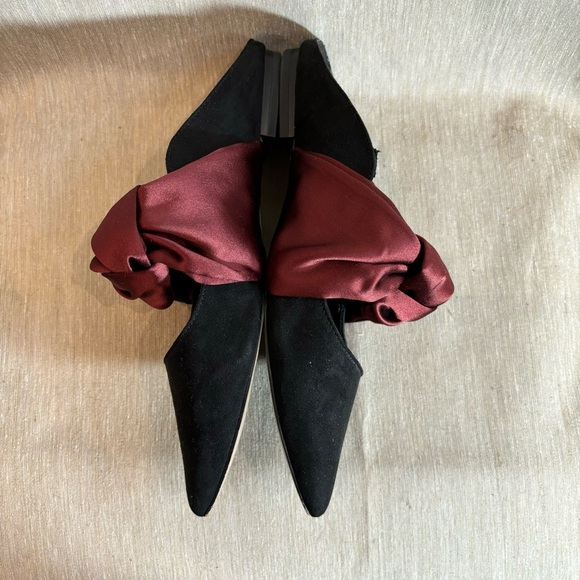 BCBGENERATION Sz 8B Nessa Micro Suede Satin Bow Knot Pointy Toe Slip On Mules - Picture 5 of 10